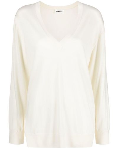 P.A.R.O.S.H. V-neck Wool Knitted Top - White