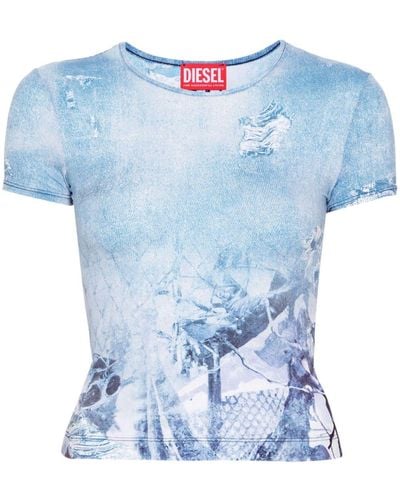DIESEL T-Shirt mit abstraktem Print - Blau