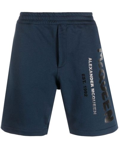 Alexander McQueen Short en jersey à logo imprimé - Bleu