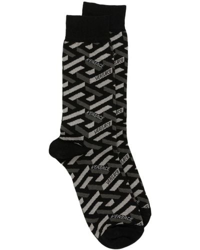 Versace Athletic Jacquard Monogram-pattern Socks - Black