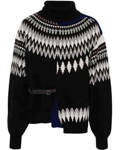 Facetasm Deconstructed Fair-isle Knit Sweater - Black