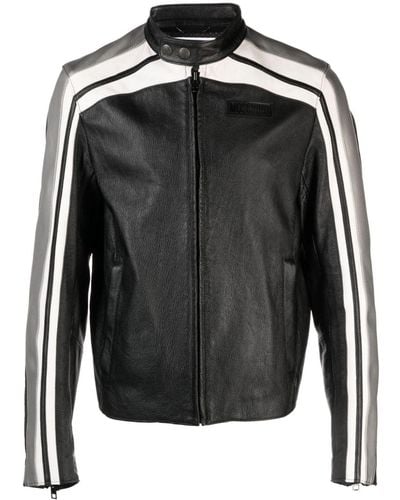 Moschino Logo-patch Leather Biker Jacket - Black