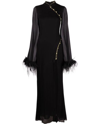 De La Vali Lisa Marie Feather-trim Gown - Black