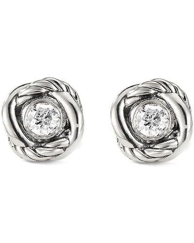 David Yurman Orecchini a bottone Crossover Infinity in argento sterling con diamanti - Bianco