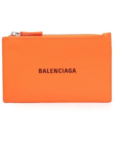 Balenciaga Logo-lettering Zip-up Leather Wallet - Orange