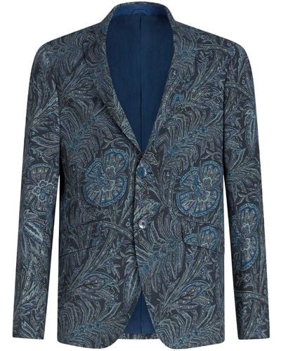 Etro Single-breasted Floral-print Jacket - Blue