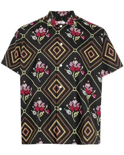 Bode Floral-print Short-sleeved Shirt - Black