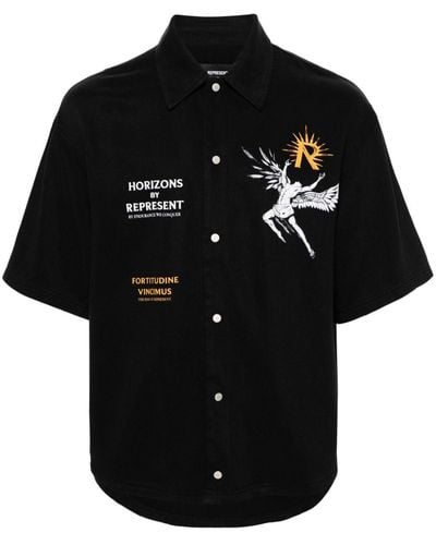 Represent Icarus-print Press-stud Shirt - Black