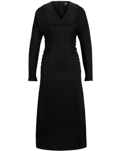BOSS V-neck Satin Midi Dress - Black