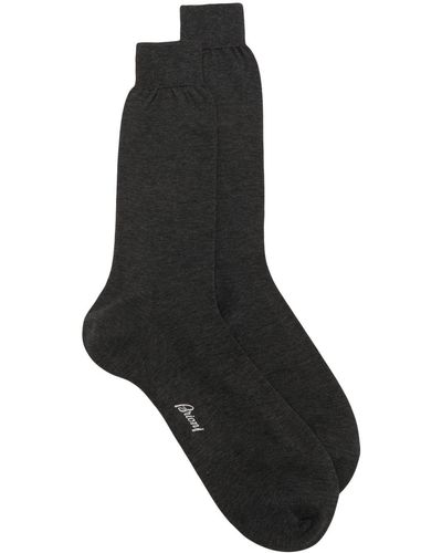 Brioni Intarsia-logo Cotton Socks - Black