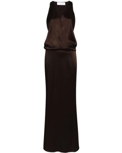 Blumarine Crossover-neck Satin Maxi Dress - Black