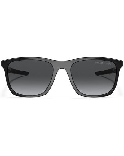 Prada Linea Rossa Logo-print Rectangle-frame Sunglasses - Black