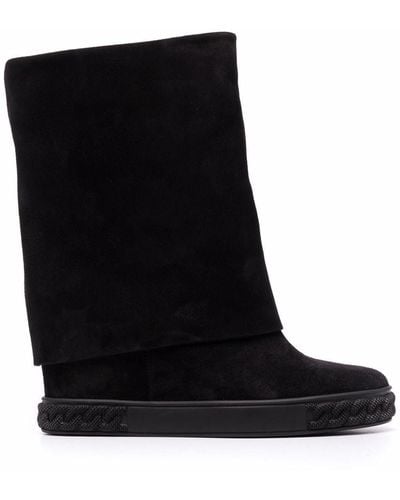 Casadei Leather Flat Boots - Black