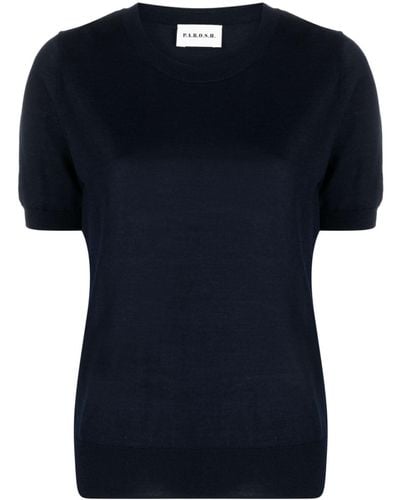 P.A.R.O.S.H. Fine-knit Short-sleeves Top - Black