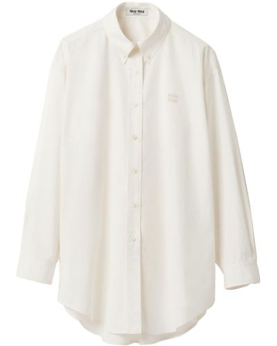 Miu Miu Embroidered-logo Cotton Shirt - White