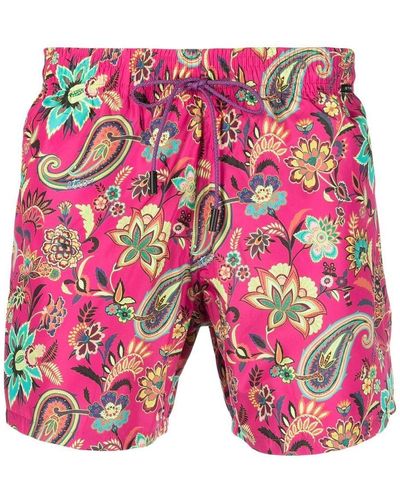 Etro Fuchsia Swim Shorts With Floral Paisley Print - Pink