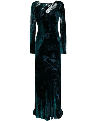Alberta Ferretti Pleated Velvet Maxi Dress - Black