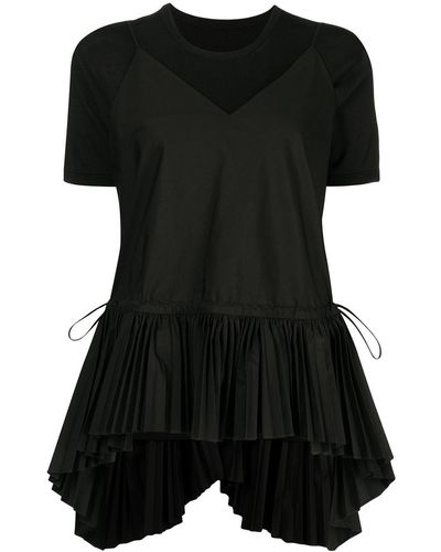 Juun.J Pleated-hem T-shirt - Black