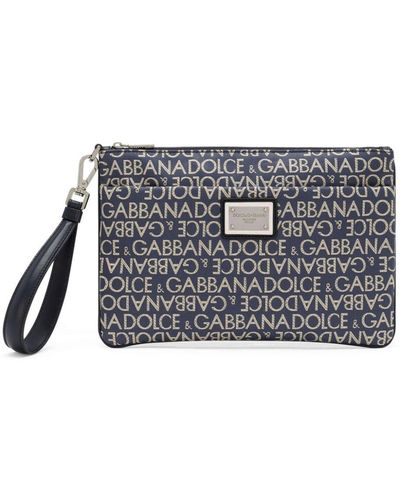 Dolce & Gabbana Logo-plaque Jacquard-logo Clutch Bag - Gray