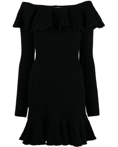 Blumarine Square-neck Wool Minidress - Black