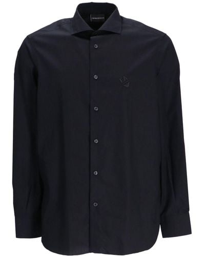 Emporio Armani Camisa con botones y cuello italiano - Azul