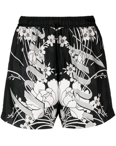 Amiri Floral-print Silk Track Shorts - Black