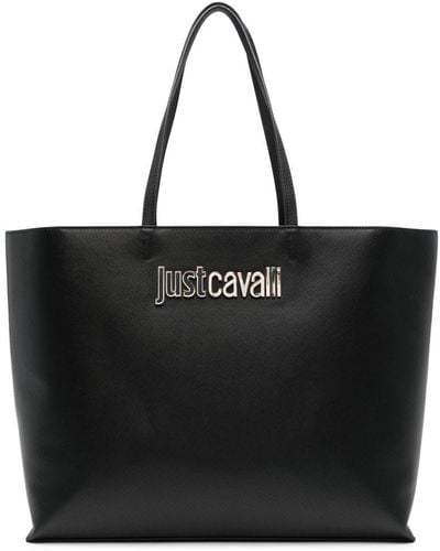 Just Cavalli Handtasche mit Logo-Schild - Schwarz