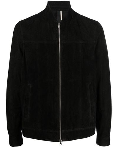 Low Brand Zip-up Suede Jacket - Black