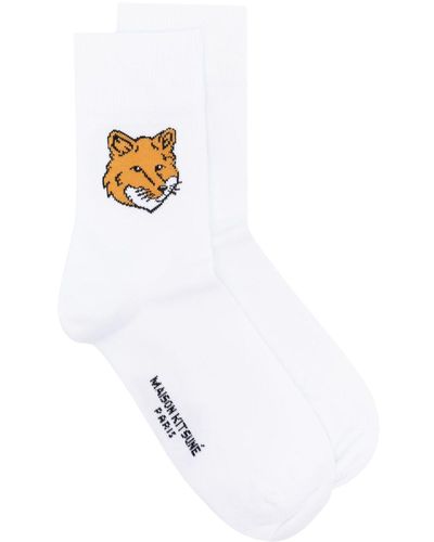 Maison Kitsuné Socken mit Fuchs - Weiß
