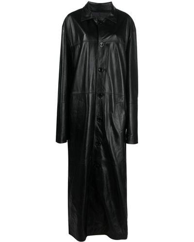 Manokhi Button-front Leather Coat - Black