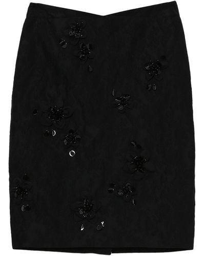 ShuShu/Tong Floral-appliqué Knee-length Skirt - Black