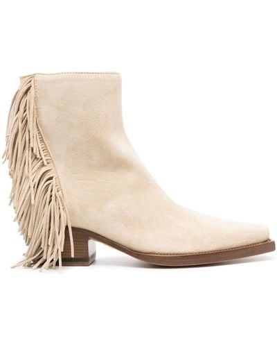 Buttero Fringed Suede Ankle Boots - Natural