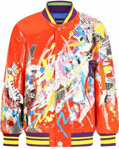 Dolce & Gabbana Graphic Print Bomber Jacket - Orange