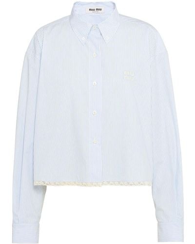 Miu Miu Lace-trim Striped Cotton Shirt - White