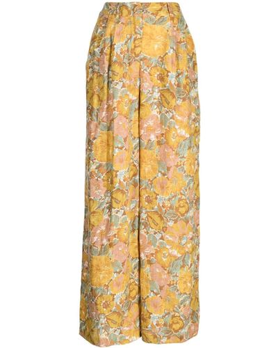Faithfull The Brand Circa Floral-print Linen Trousers - Metallic