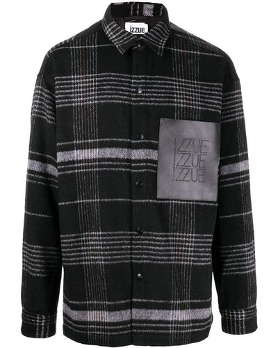 Izzue Checked Logo-patch Shirt - Blue