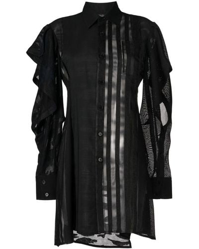 Feng Chen Wang Patchwork Mesh Shirt Dress - Black