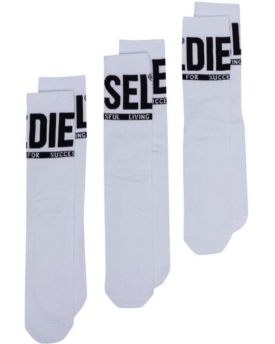 DIESEL Skm-ray Logo-jacquard Socks (pack Of Three) - White