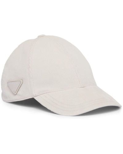 Prada Cord-Baseballkappe mit Triangel-Logo - Weiß