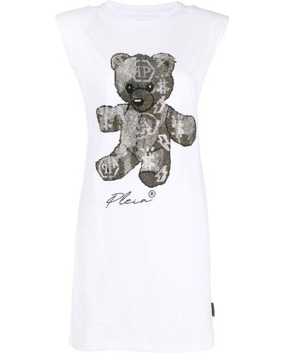 Philipp Plein T-Shirtkleid mit Kristallen - Weiß