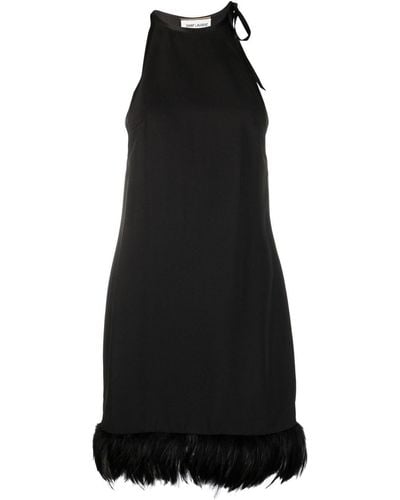 Saint Laurent Feather-trim Sleeveless Mini Dress - Black