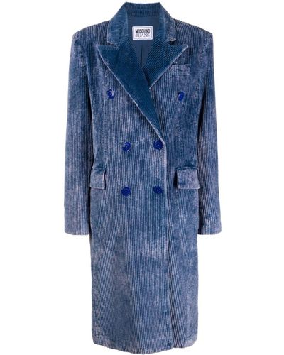 Moschino Jeans Manteau en velours côtelé à boutonnière croisée - Bleu