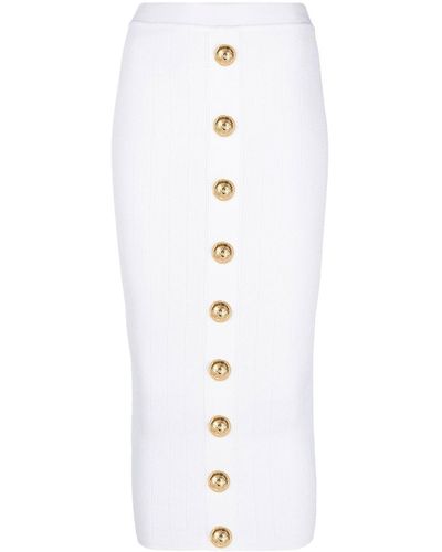 Balmain Button-detail Midi Skirt - White