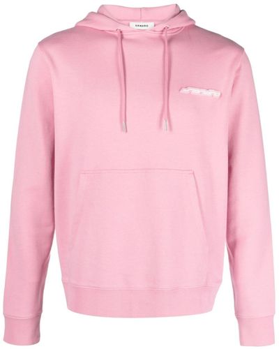 Sandro Logo-patch Cotton Jersey Hoodie - Pink