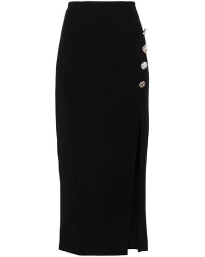 Self-Portrait Button-embellished Midi Pencil Skirt - Black