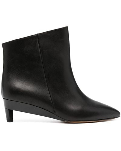 Isabel Marant Leather Asymmetric Ankle Boots - Black
