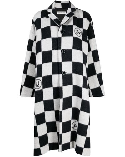 Undercover Check-print Button-up Coat - Black