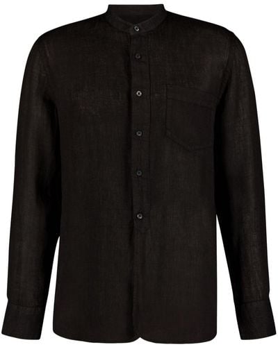 120% Lino Band-collar Linen Shirt - Black