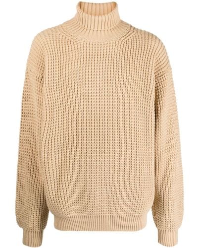 FAMILY FIRST Roll-neck Cable-knit Sweater - Natural