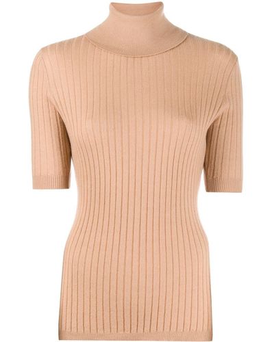 Cashmere In Love Ribbed Roll-neck Victoria Sweater - Natural